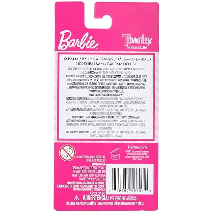 BARBIE 2 LIP BALM WITH FLAVORS INCLUDE BLUE BLUEBERRY AND PINK COTTON CANDY - LIP BALM ON CARD - 2 SHIMMERY LIP BALMS - Image 4